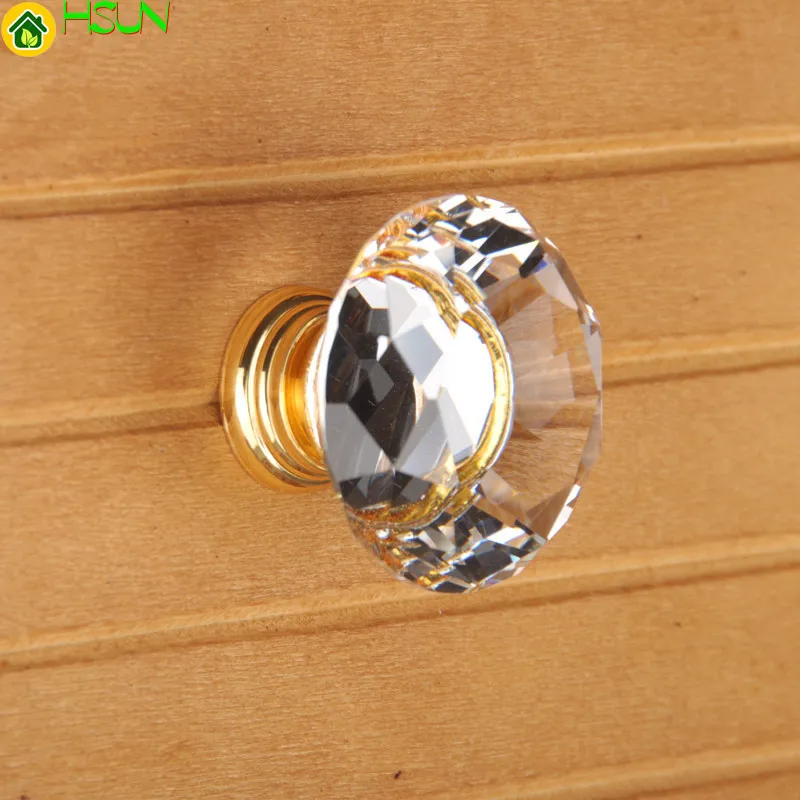 Furniture Hardware Knobs - Kristallgold Schrankknöpfe und Griffe, Glas-Kommodengriffe, Küchenschrank-Türknöpfe,