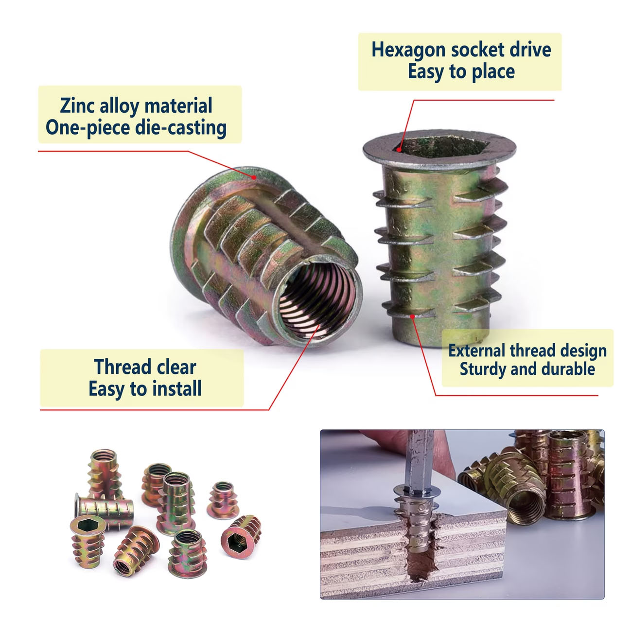 70-teiliges Gewindeeinsatzmutt – Furniture Hardware Threaded Inserts Bewertung und Preis